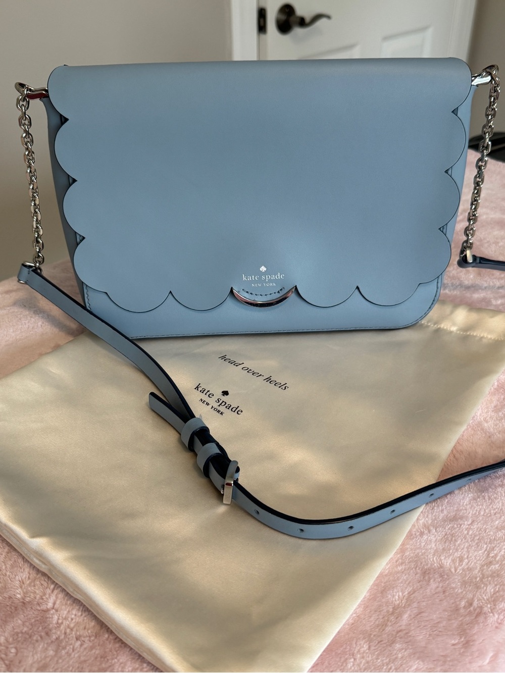 Kate Spade Gemma Polished Blue Scalloped Leather Crossbody WLR00552